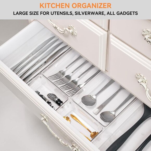 8 Pack Drawer Organizer for Kitchen Gadgets, Large Clear Plastic Drawer Divider - Picture 6 of 7